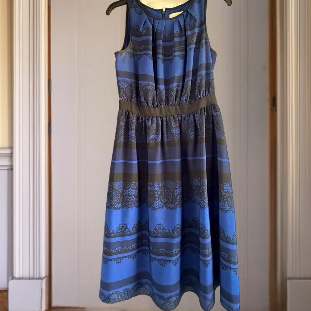 LOFT Dress Womens Size 2 Black Blue Lace Pattern Sleeveless Printed